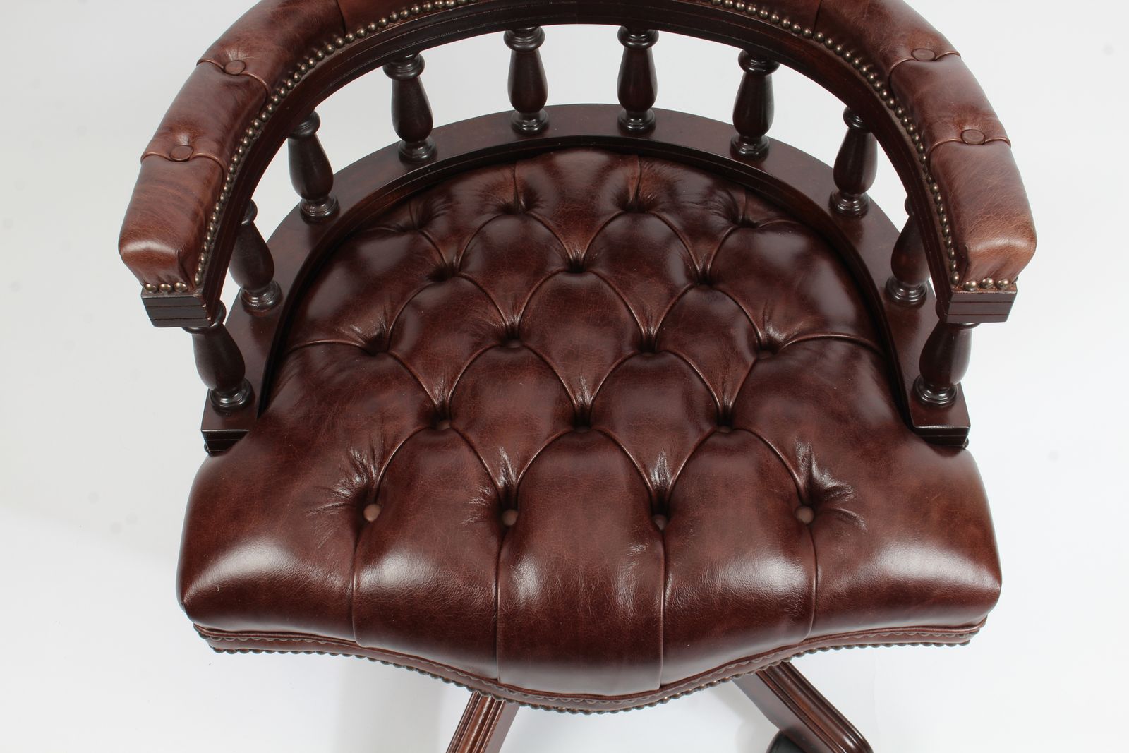 Bespoke English Hand Made Leather Captains Desk Chair Dark Brown Colour photo 1625.0