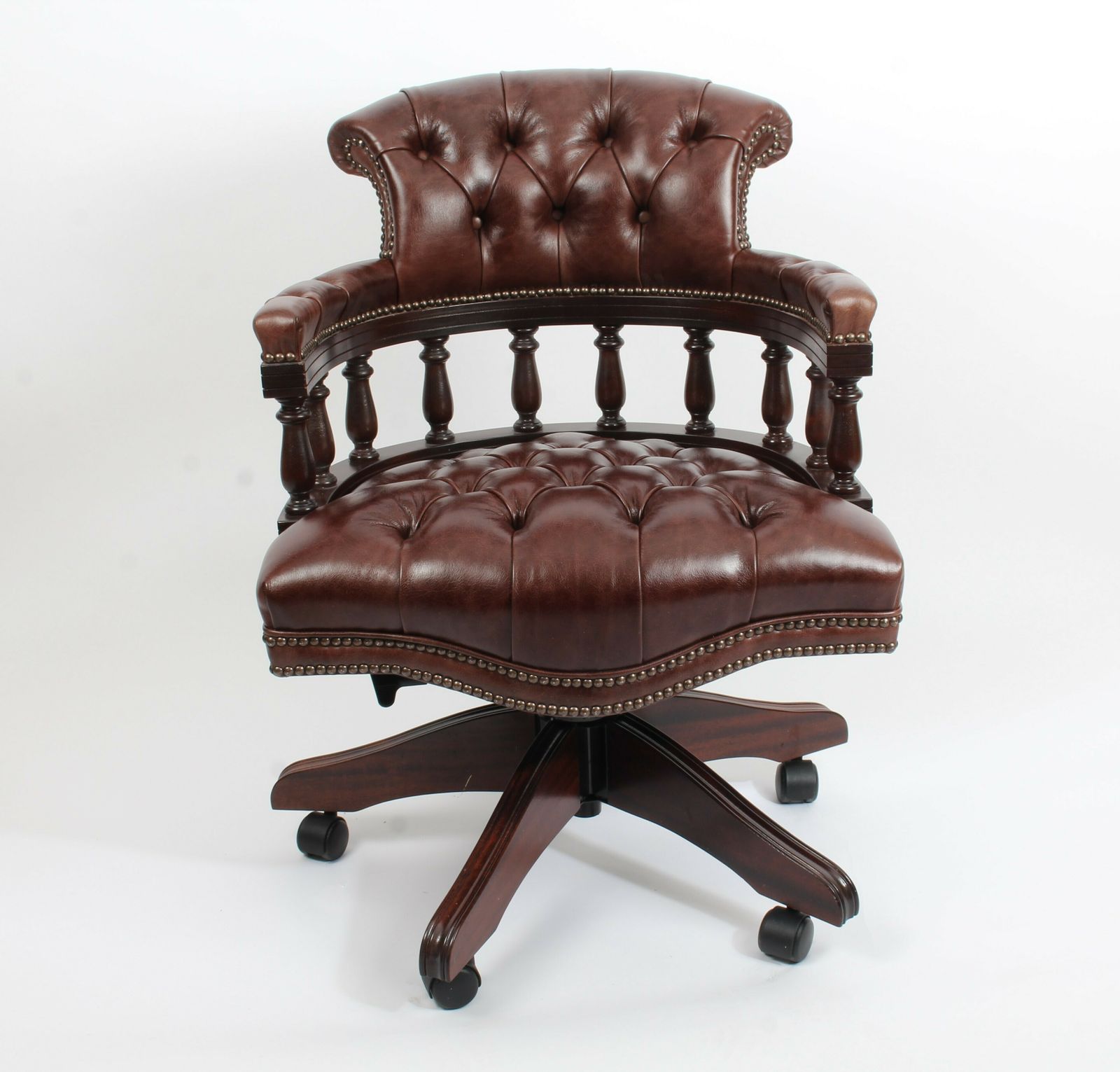 photo for sale Bespoke English Hand Made Leather Captains Desk Chair Dark Brown Colour