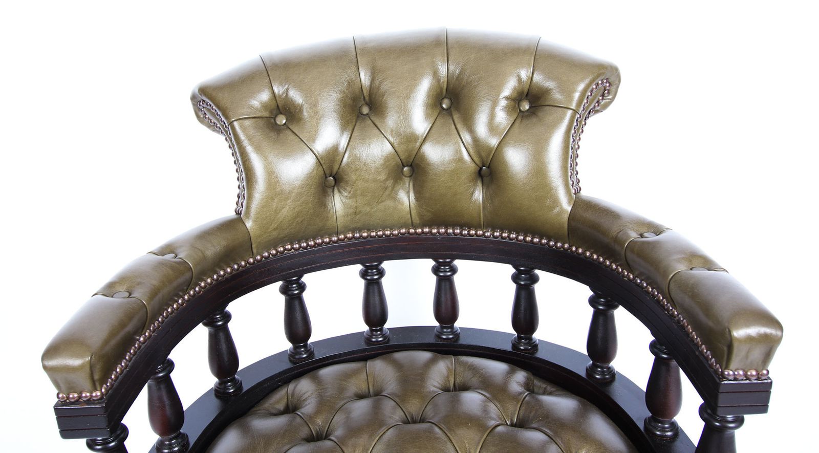 Bespoke English Hand Made Leather Captains Desk Chair Olive Green photo vinterior