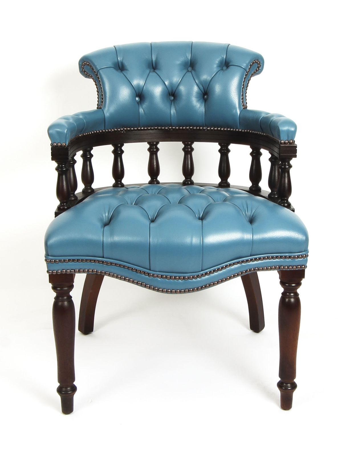Bespoke English Hand Made Leather Captains Desk Chair Blue Teal photo furniture