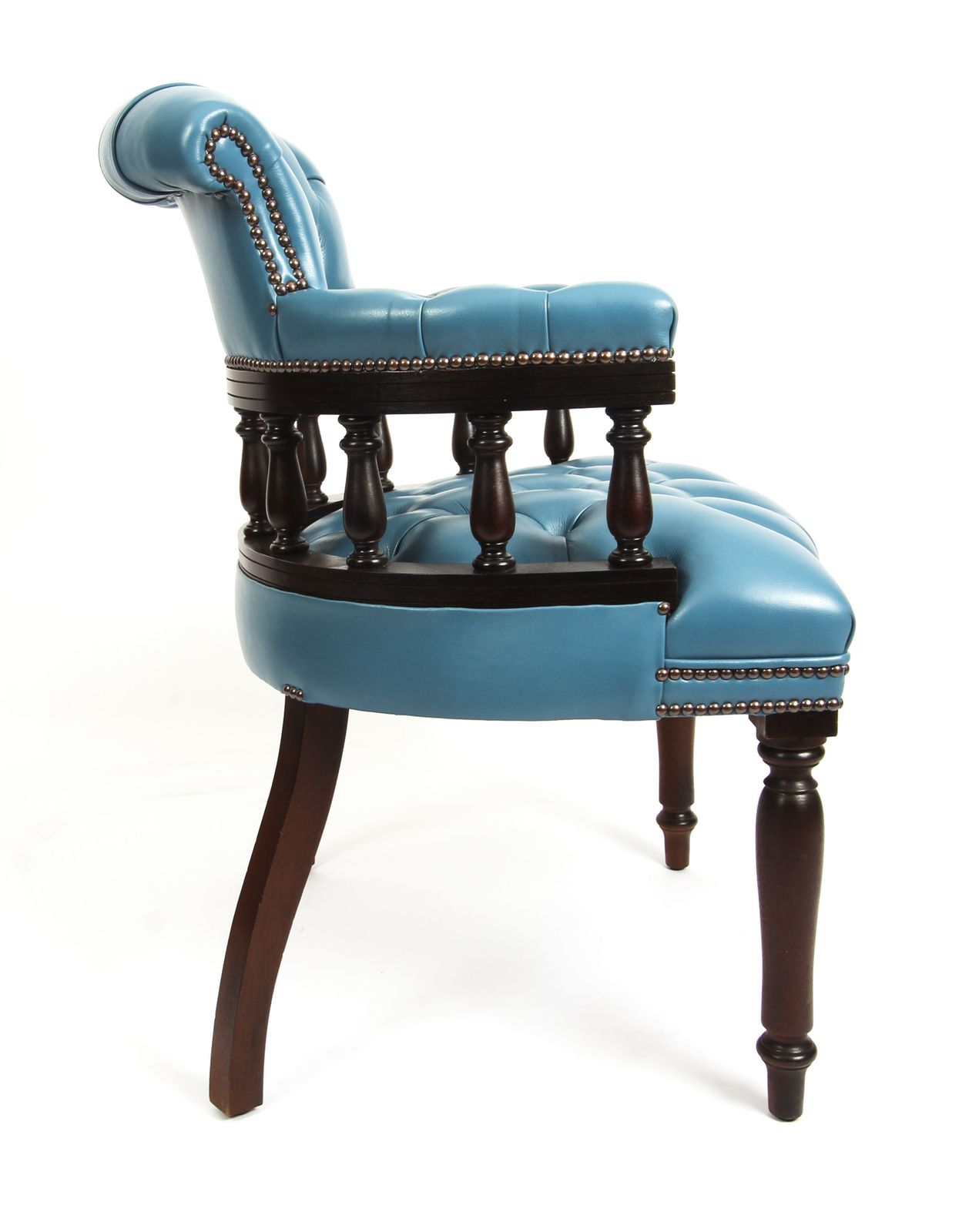 Bespoke English Hand Made Leather Captains Desk Chair Blue Teal photo for sale