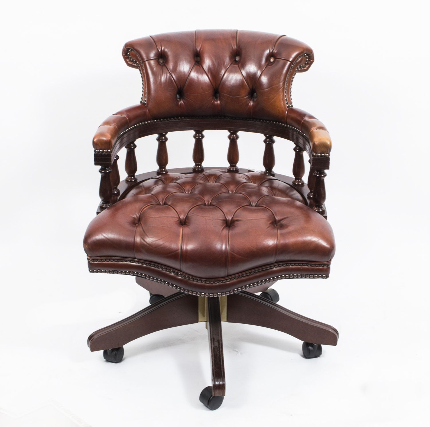 Bespoke English Hand Made Leather Captains Desk Chair Bruciato photo furniture