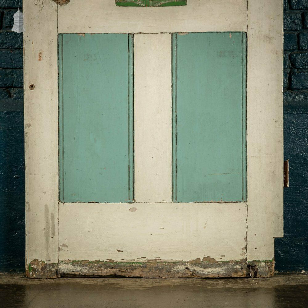 Half Glazed Door, White And Green Painted Pine Fitted With 'Arctic' Style Textured Glass photo Home Fixtures