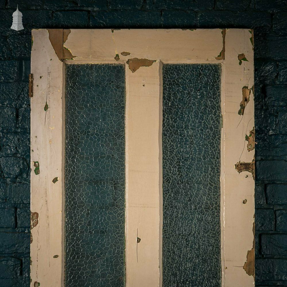 photo furniture Half Glazed Door, White And Green Painted Pine Fitted With 'Arctic' Style Textured Glass