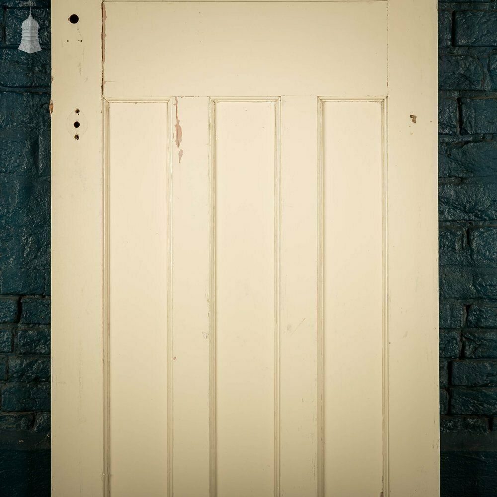 photo for sale Pine Panelled Door, White Painted, 1 Over 3 Panel 1930’s Style Door
