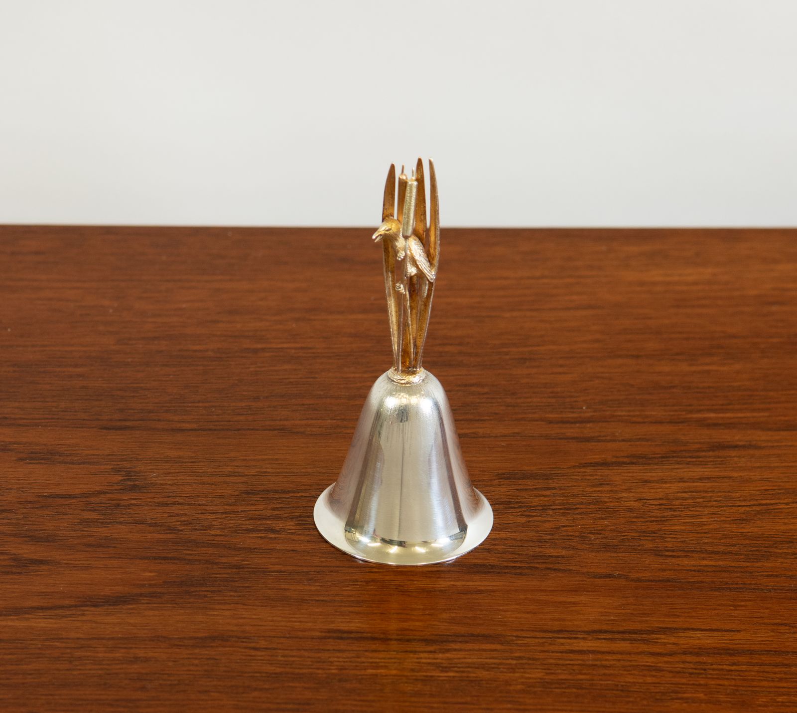Vintage Sterling Silver & Silver Gilt Table Bell By Christopher Lawrence 1982 Warbler Bird On Bullrush photo Home Decor