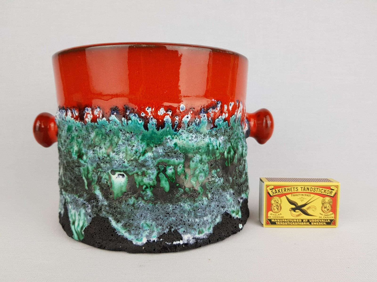 Vintage Marei Keramik Green Red Fat Lava Planter Flower Cache Pot West German Pottery 1970s photo furniture