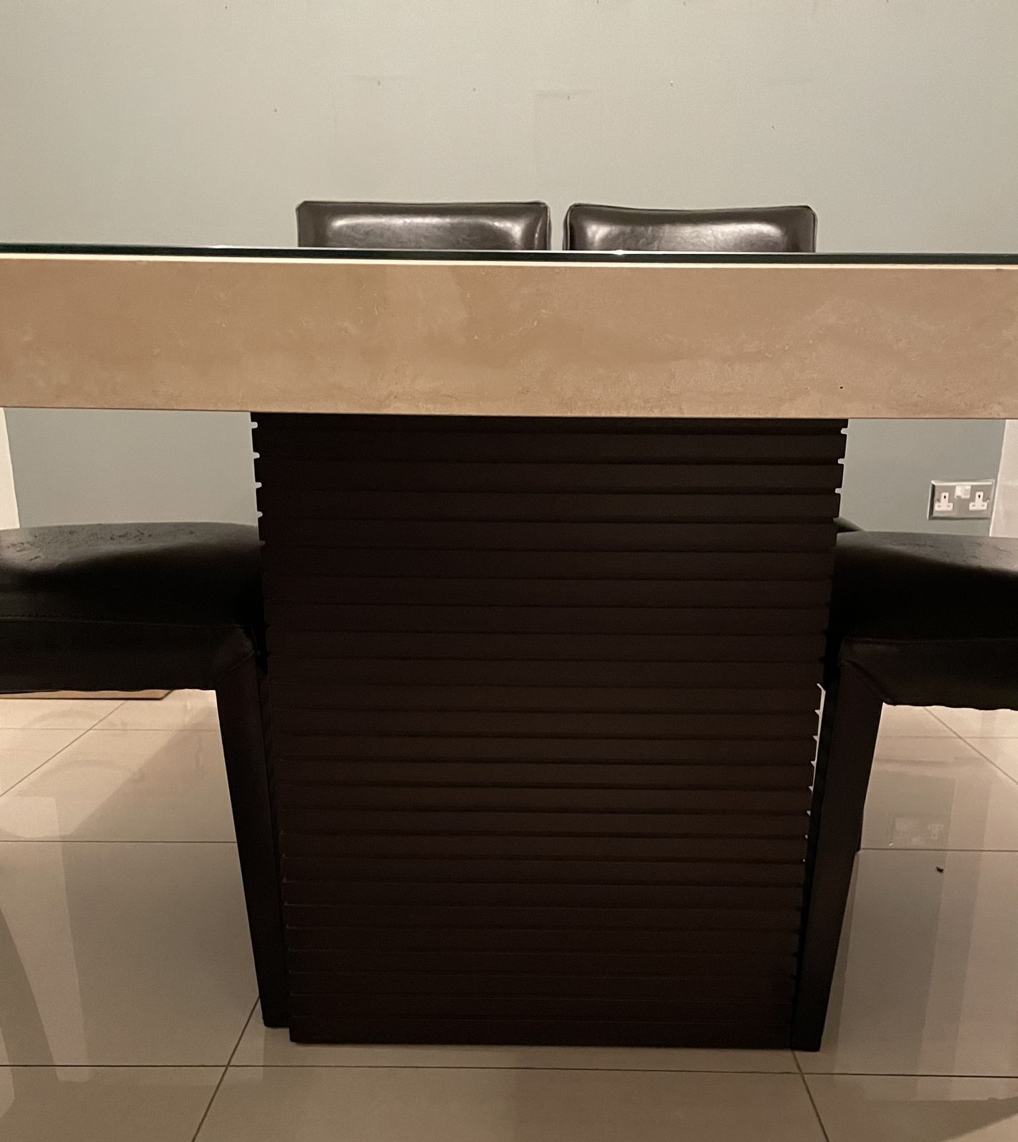 Dansk Travertine 1300x1300 Wenge Wood Pedestal Dining Table And Six Chairs. photo 400.0