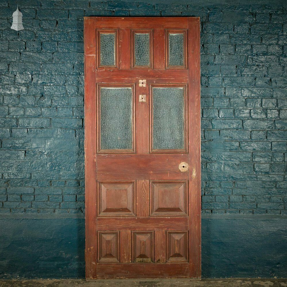 Half Glazed Door, Pine With ‘Arctic’ Style Textured Glass photo vintage