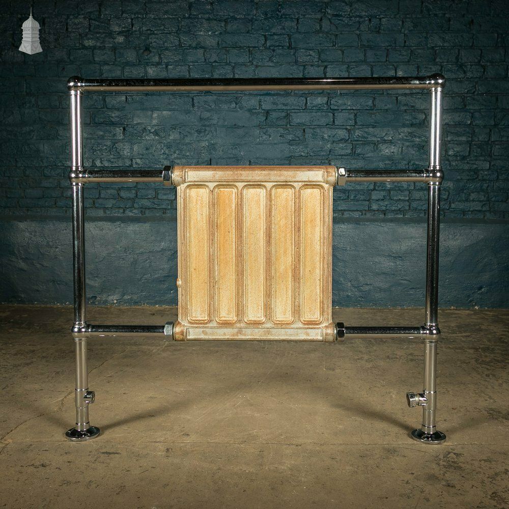 Towel Rail Radiator, Pair Of Chrome And Cast Iron Heated Rails photo for sale