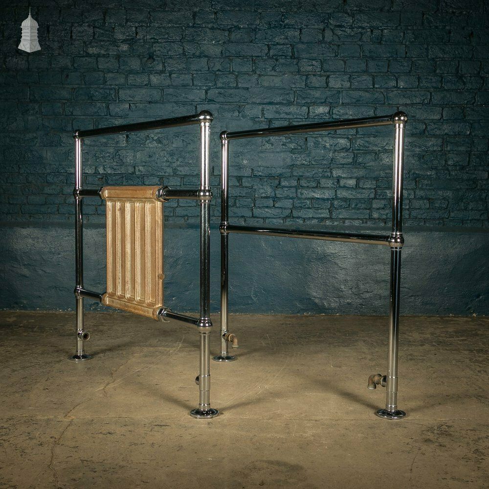 photo furniture Towel Rail Radiator, Pair Of Chrome And Cast Iron Heated Rails