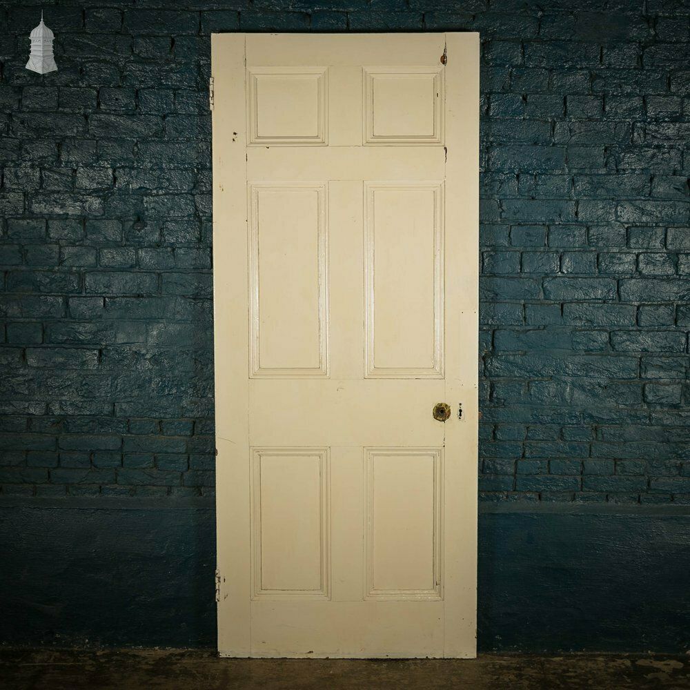 Pine Panelled Door, Moulded 6 Panel, White And Black Painted Finish photo 240.0