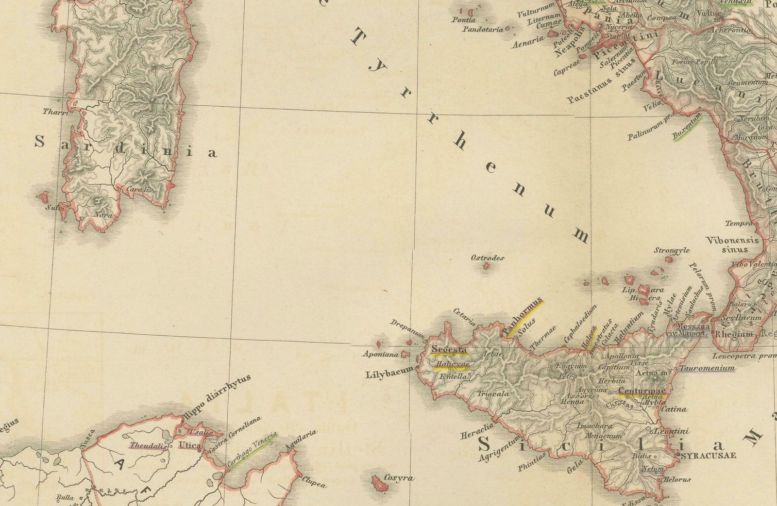 Map Of The Italian Peninsula With The Islands Of Sicily, Sardinia, Corsica, 1880 photo Art
