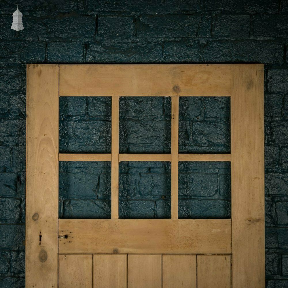 Glazed Pine Door, Edwardian Framed Plank And Ledge photo vintage