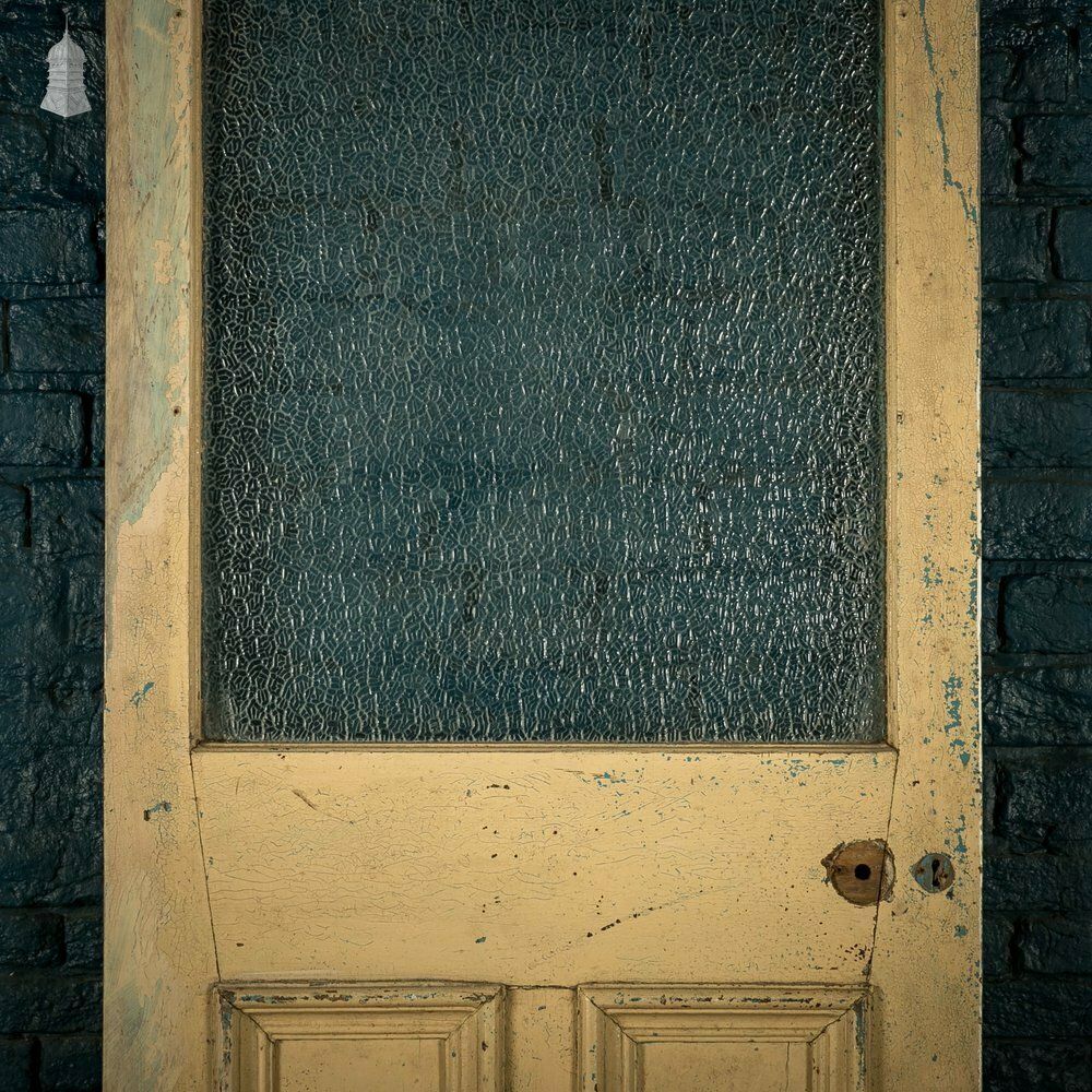 Half Glazed Gunstock Door, Moulded 3 Panel Pine With ‘Arctic Style’ Textured Glass photo for sale