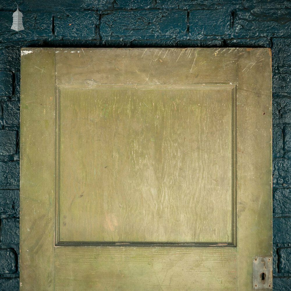 Pine Panelled Door, 1930s 4 Moulded Panels Green Stained Finish photo for sale