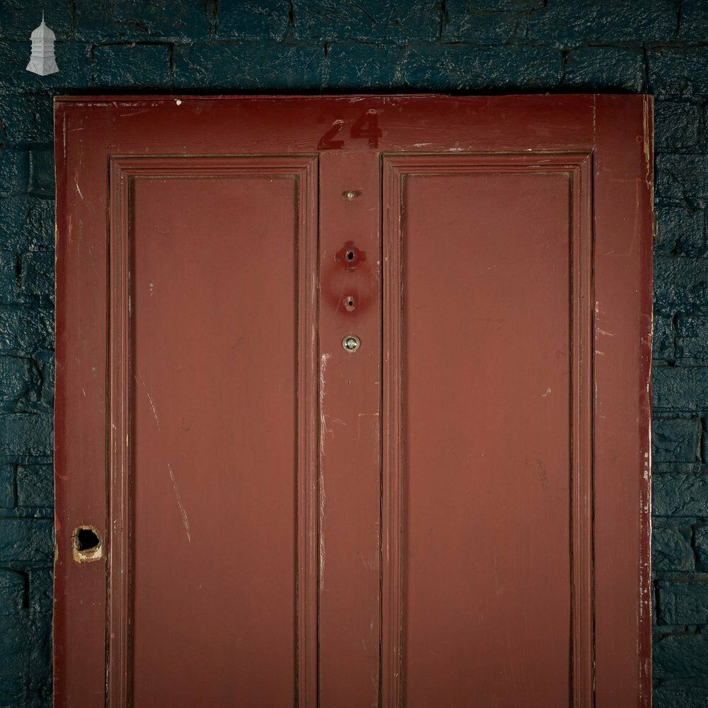 Pine Panelled Door, Moulded 4 Panel Front Door, Red Painted Finish photo furniture