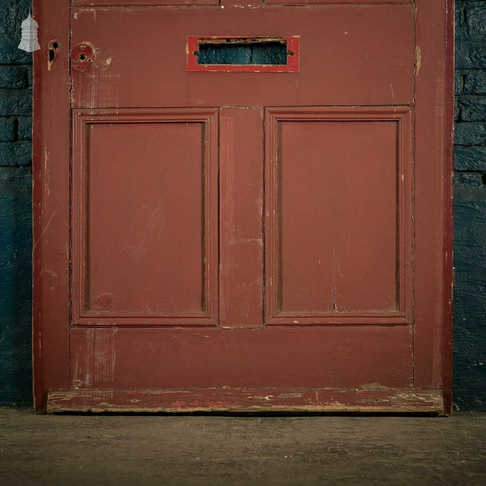 Pine Panelled Door, Moulded 4 Panel Front Door, Red Painted Finish photo Home Fixtures
