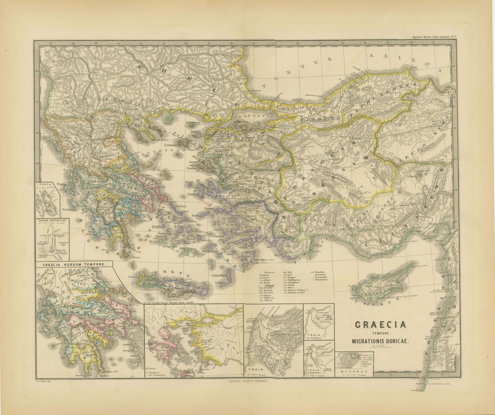 Original Map Of Greece At The Time Of The Dorian Migration, Published In 1880