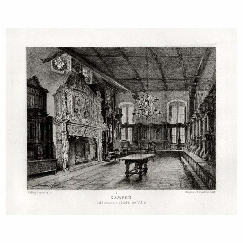 Antique Print Of The Interior Of The City Hall Of Kampen By Lalanne, 1882