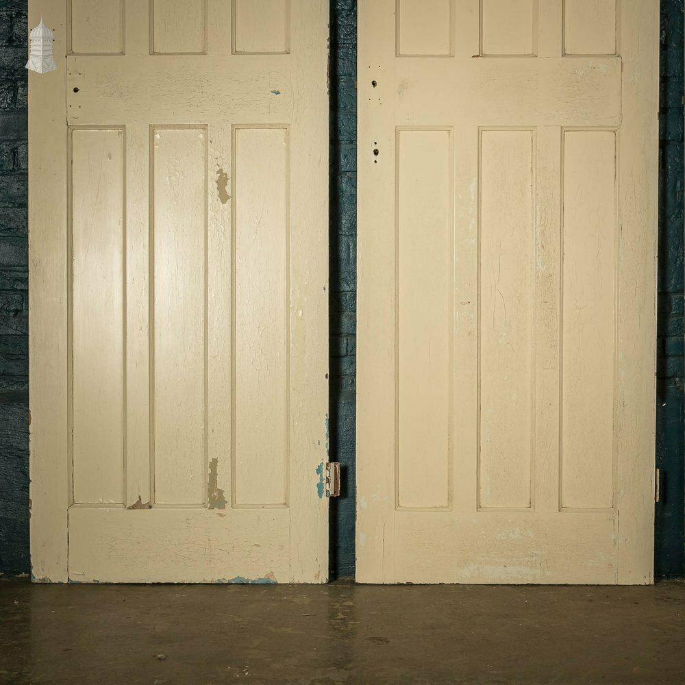 Pine Panelled Door, 6 Panel White Painted Set Of 5 photo for sale