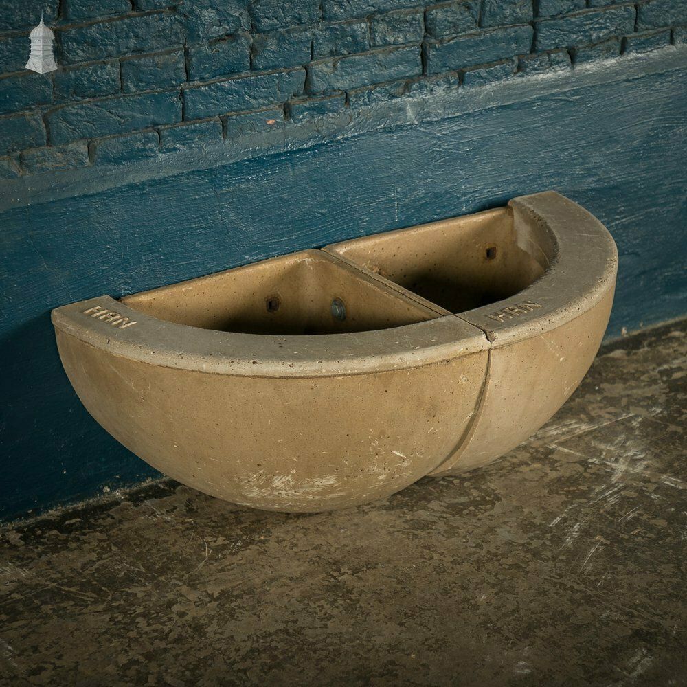 Concrete Corner Mangers, Pair Of Trough Feeders Reclaimed From St Johns Barracks, London. Joined Together To Create A Semi Circle Planter photo for sale