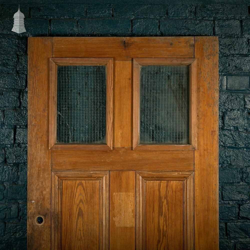 Glazed Pine Door, Pitch Pine, 6 Panels, 2 With Wired Glass photo Home Fixtures
