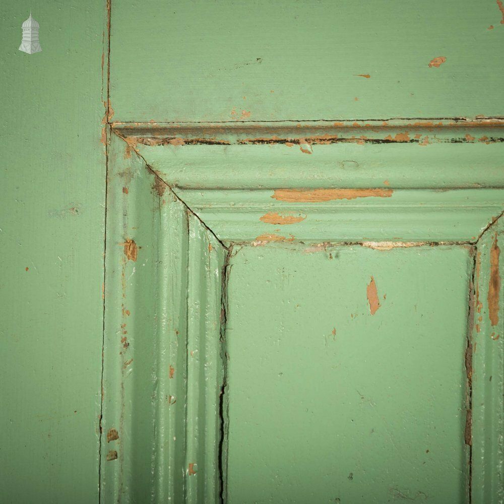 Pine Paneled Door, 4 Panel Green Painted photo vintage