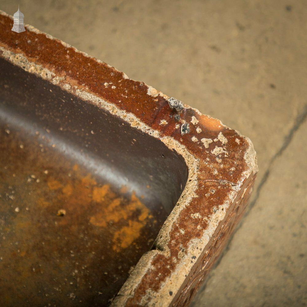 photo furniture Shallow Trough Sink, 19th C Salt Glazed, Left Hand Return With Decorative Floral Design
