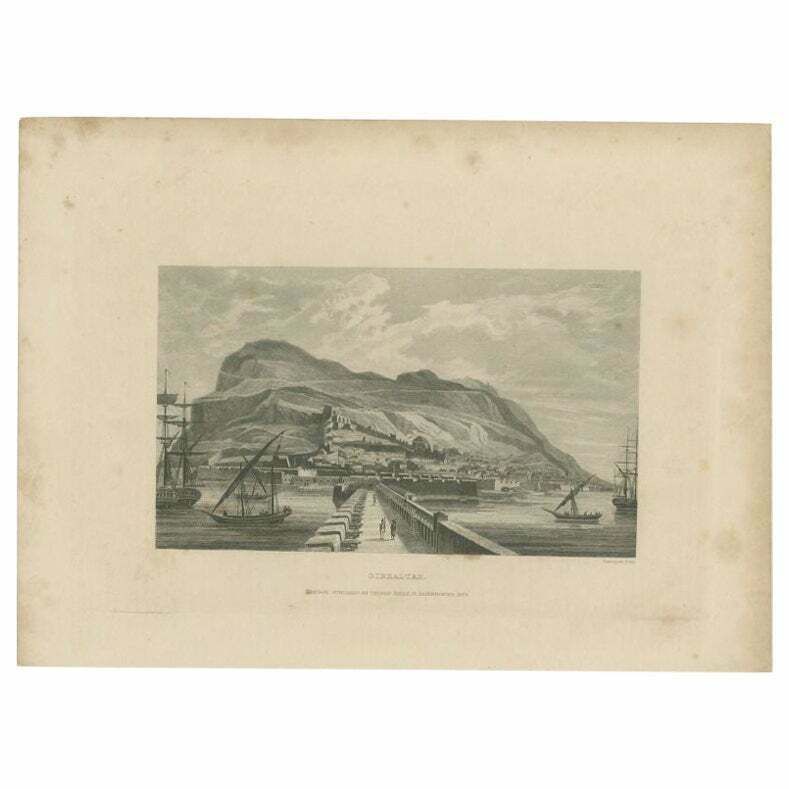 Antique Print Of The Harbour Of Gibraltar By Kelly, C.1840