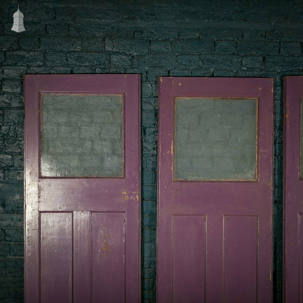 Half Glazed Doors Batch Of 4 Purple Painted Doors Fitted With  Cathedral Style  Textured Glass photo Home Fixtures