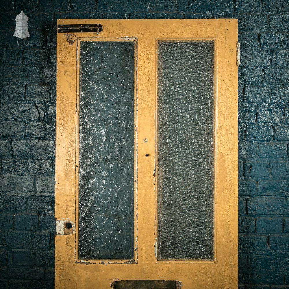 Glazed Paneled Door, With Door Hardware And Textured Glass photo vintage