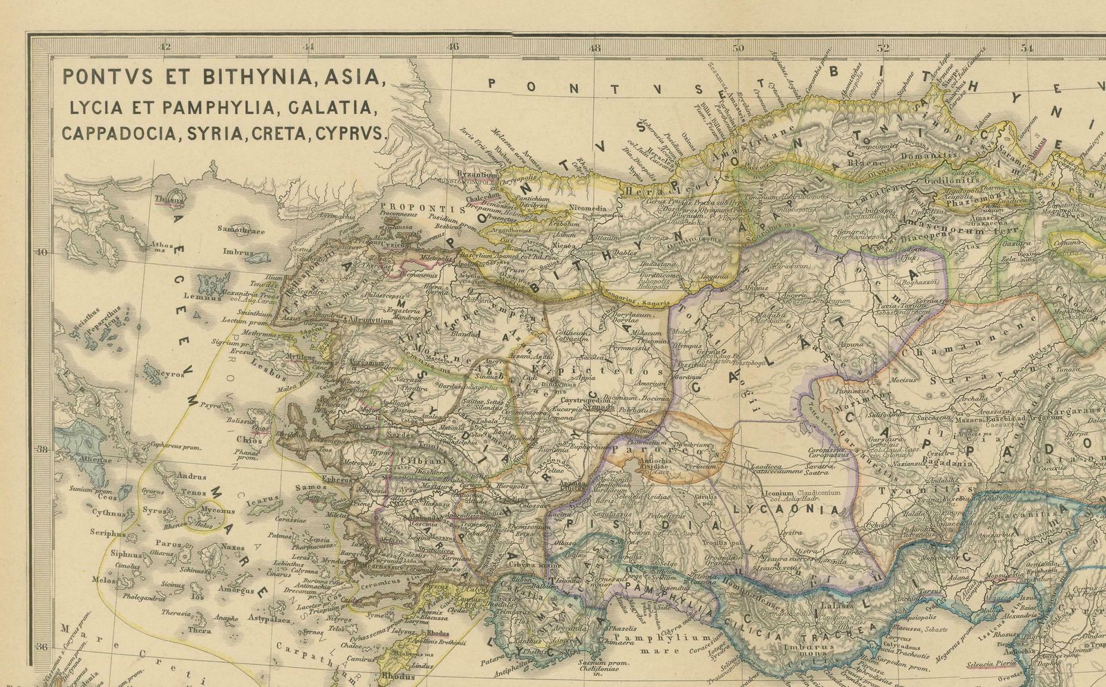 Asia Minor And Provinces: A Roman Empire Map From Spruner Menke Atlas, 1880 photo vintage