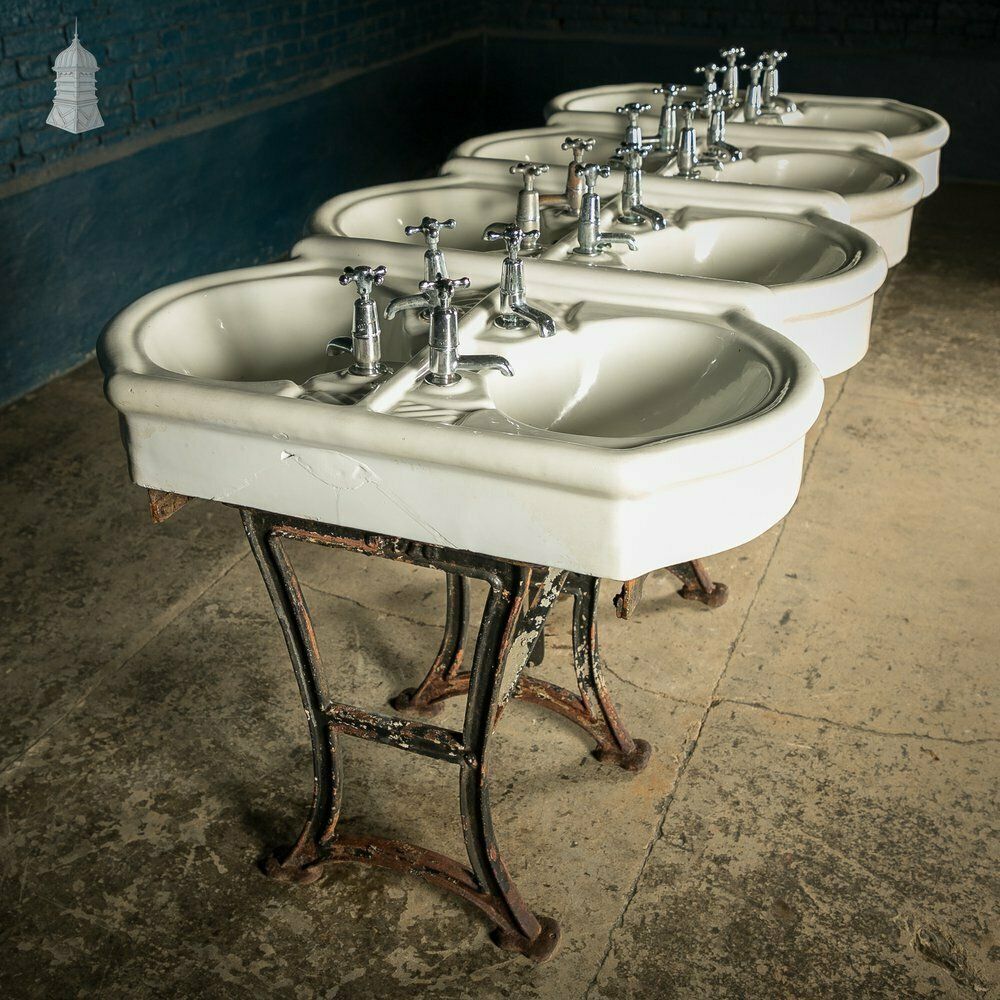 Communal Washroom Sinks, Original Edwardian Eight Basin Arrangement On Cast Iron Stand photo furniture