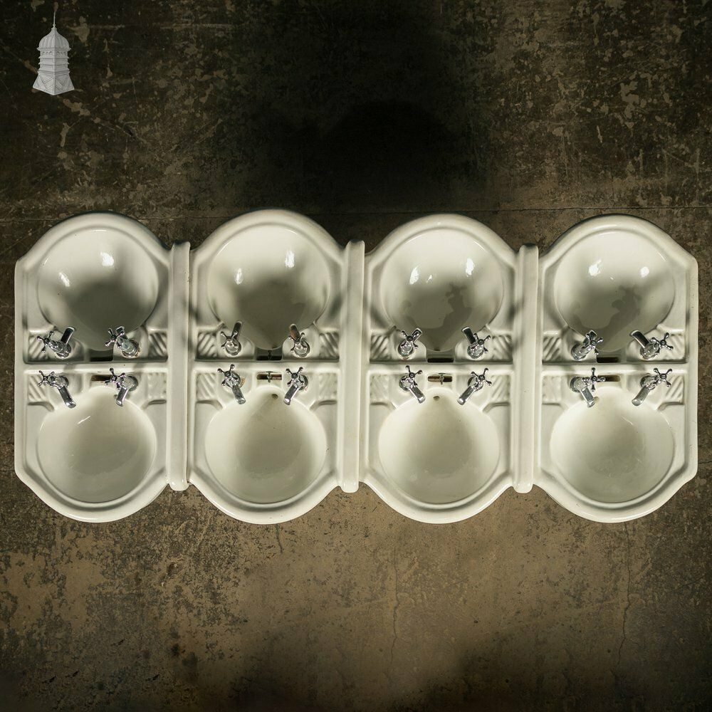 Communal Washroom Sinks, Original Edwardian Eight Basin Arrangement On Cast Iron Stand photo for sale
