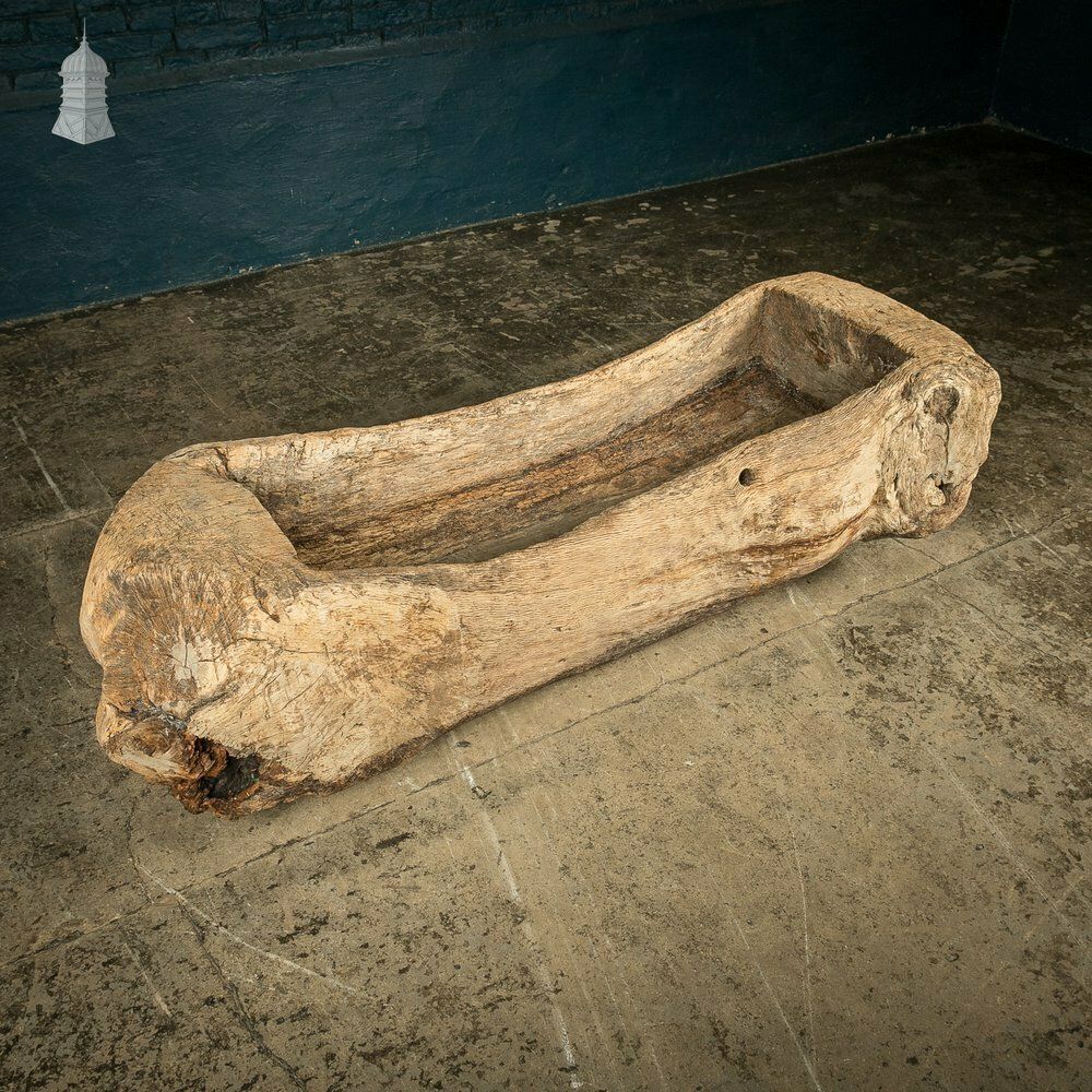 Ancient Oak Trough, Hand Carved, Believed To Be English, Salvaged From A North Norfolk Pub