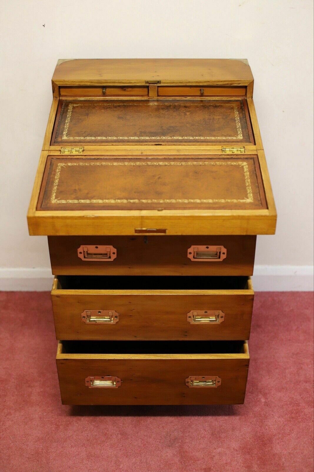 Beautiful Yew And Brass Military Secretary Campaign Chest photo Furniture