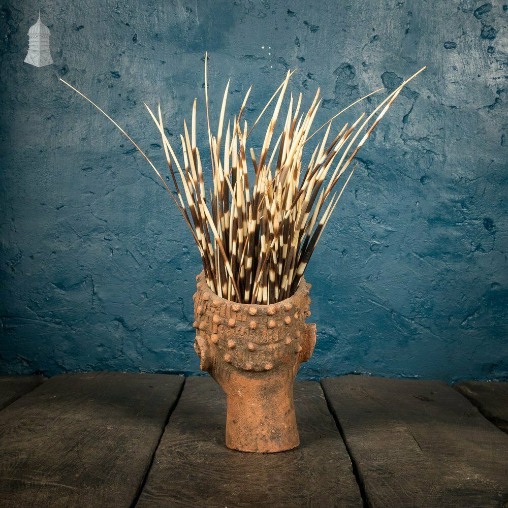 Vintage Clay Head Planter With Porcupine Quill Hair photo vinterior