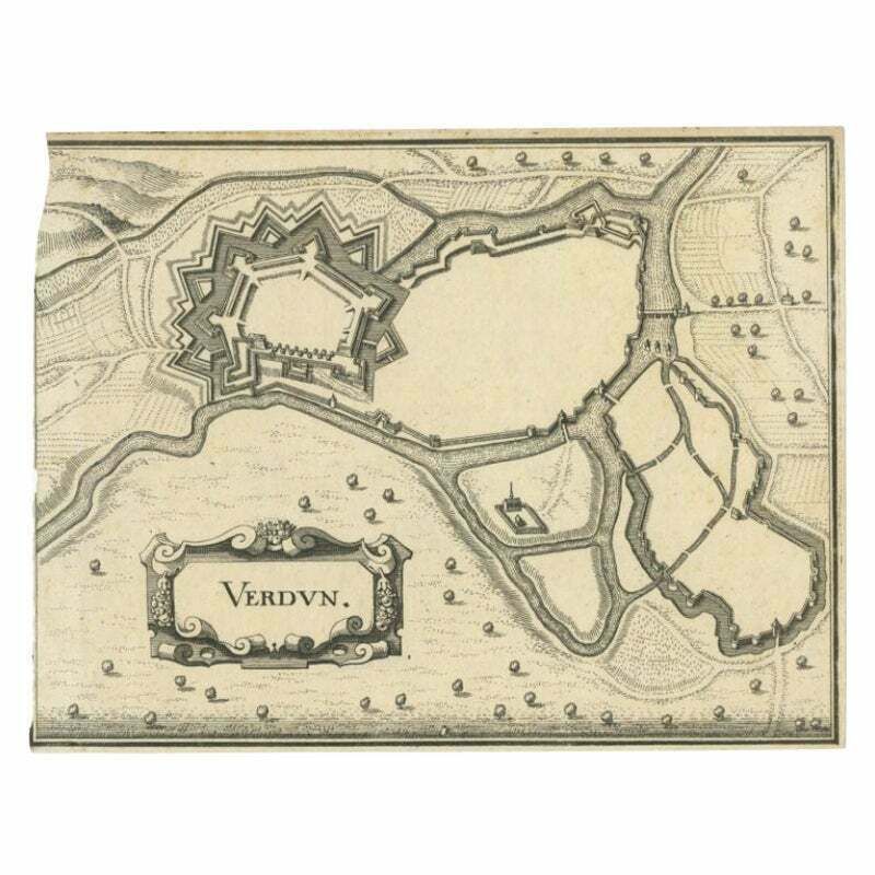 Antique Map Of The City Of Verdun By Merian, C.1650