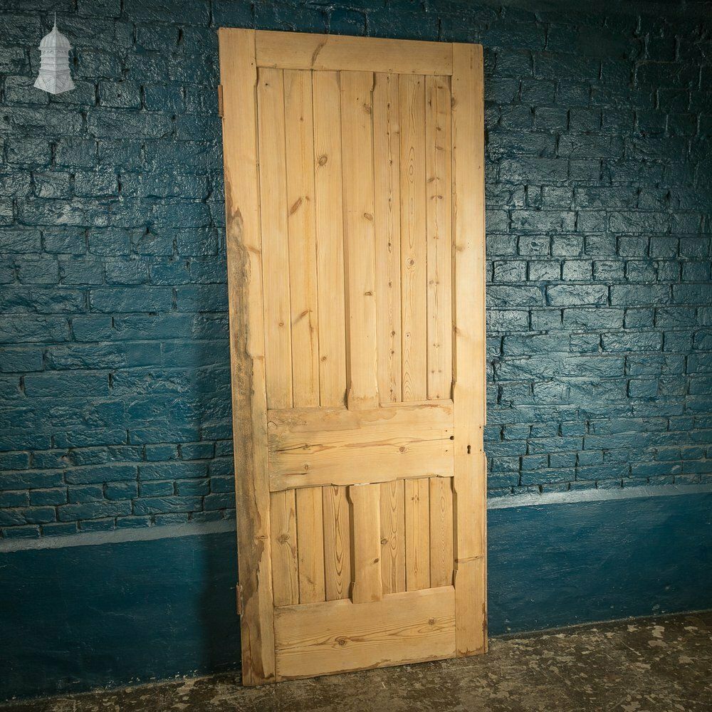 468.0 Cottage Door, 19th C Paneled Pine With Stop Chamfer Detail photo