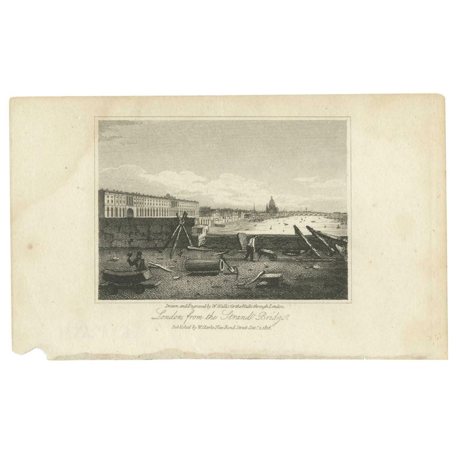 Antique Print Of Waterloo Bridge By Clarke '1816'