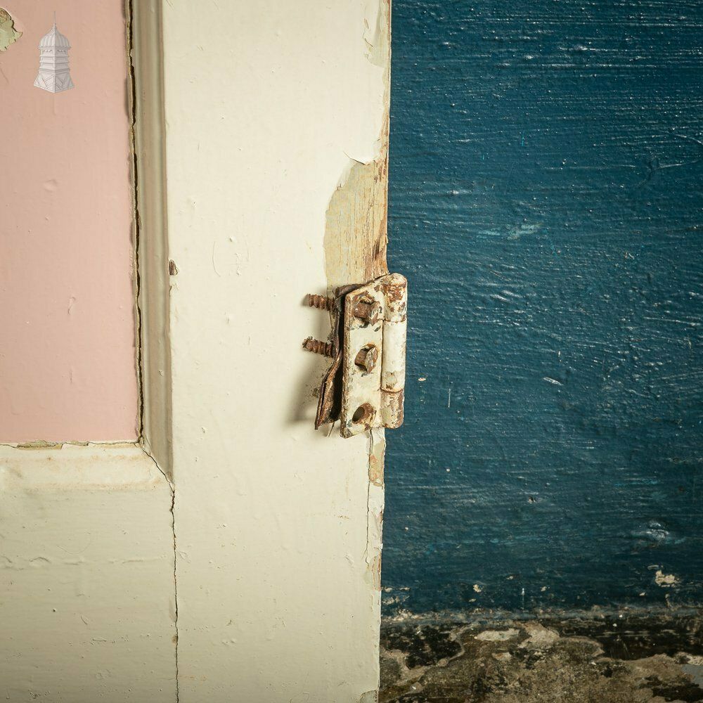 Paneled Internal Door, Pink And Cream Painted Victorian Pine, 4 Panel photo vintage