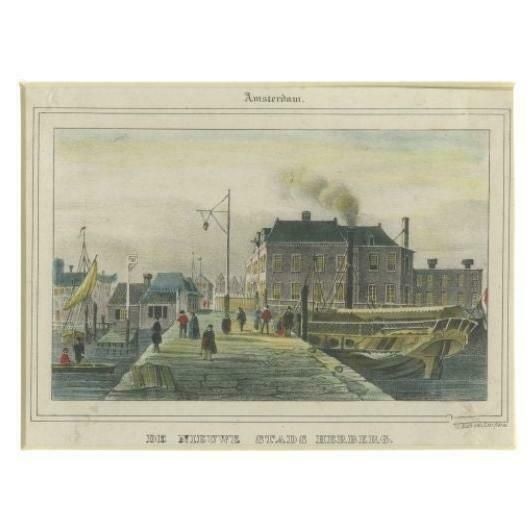 Antique Print Of The New City Inn Of Amsterdam By Van Lier, C.1850