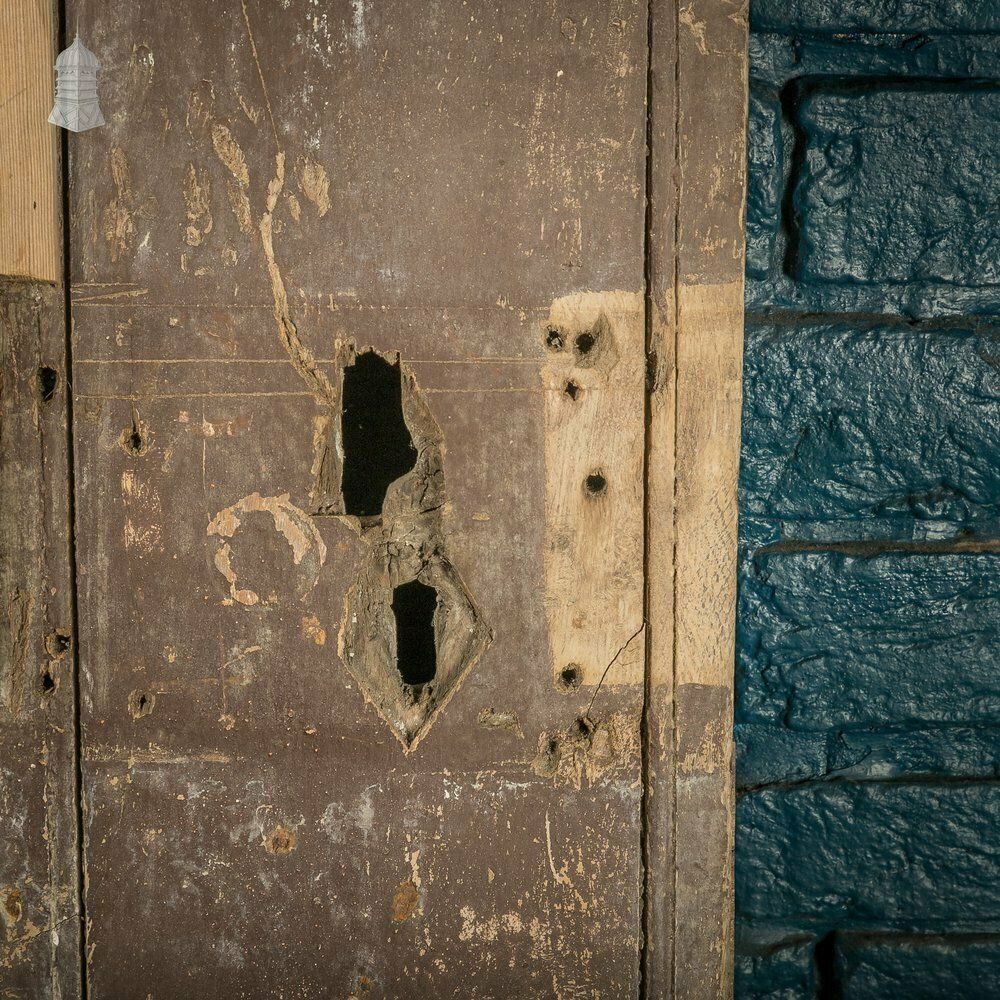 photo for sale Hardwood Barn Door, 18th C Braced And Ledged With Period Repair And Distressed Brown Paint Finish