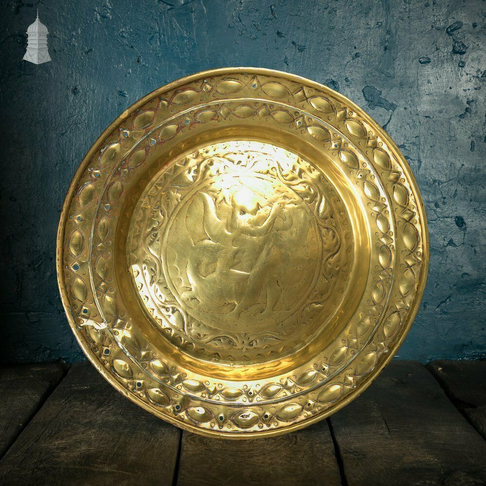 Brass Alms Plate, Rare St. George & Dragon Design, 17th C European