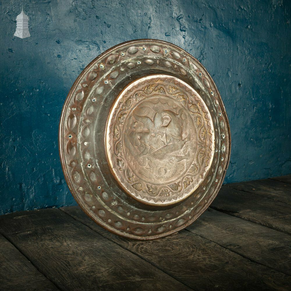 photo furniture Brass Alms Plate, Rare St. George & Dragon Design, 17th C European