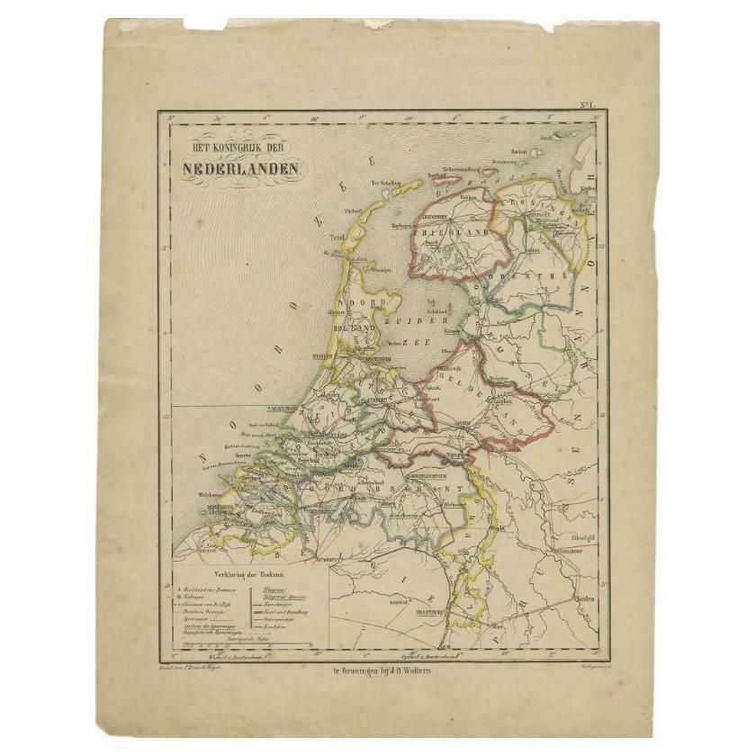 Antique Map Of The Netherlands By Brugsma, C.1870
