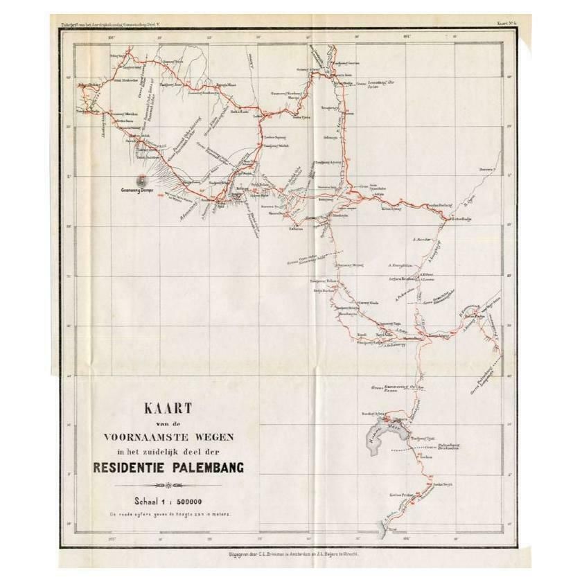 Antique Map Of The Main Roads Of Palembang By Stemler, C.1875