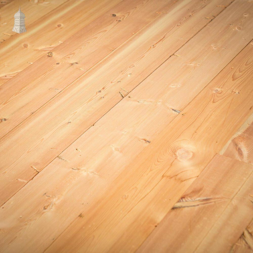 photo vintage Batch Of 56 Square Metres Of 8.5" Wide Pine Floorboards Cut From Salvaged Victorian Ceiling Joists Planned On Both Sides