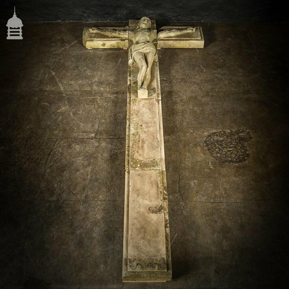 A Life Sized Jesus On The Cross On A Huge 14ft X 6ft Crucifix Carved In Stone